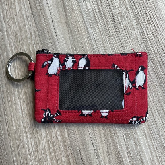 Vera Bradley‎ Playful Penguins Cabernet Red Zip ID Case Small Wallet Winter Snow - Picture 2 of 5